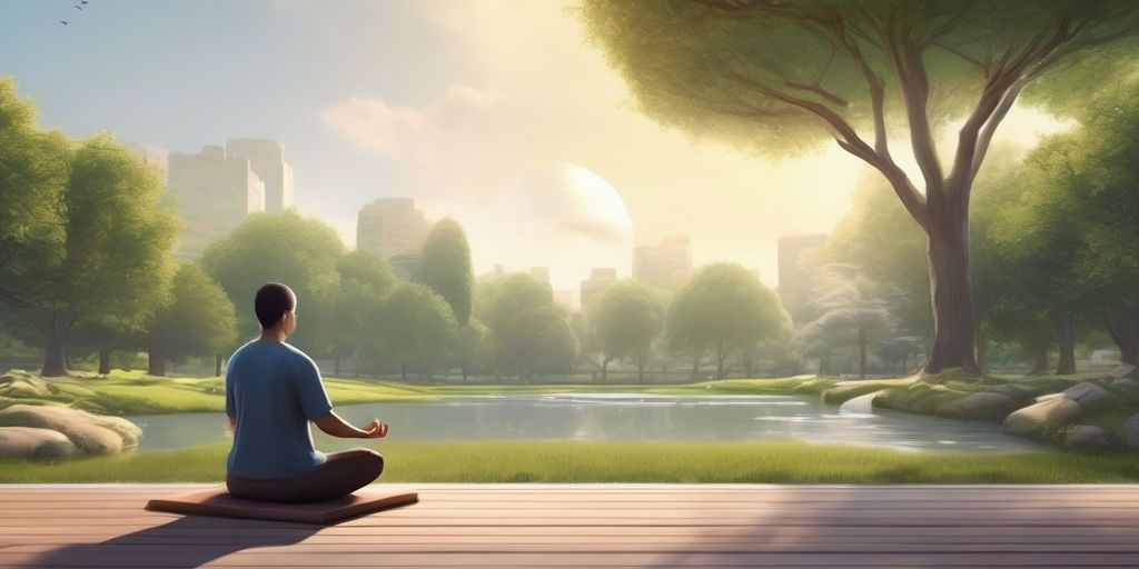 person meditating in a serene park