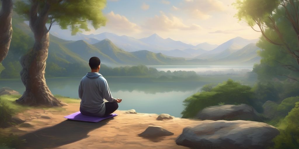 serene landscape with a person meditating