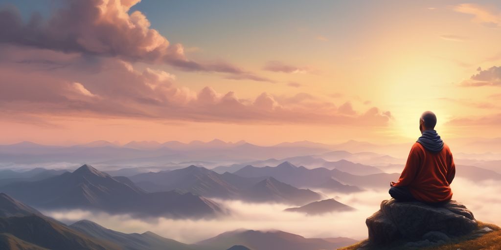 person meditating on a mountain top at sunrise