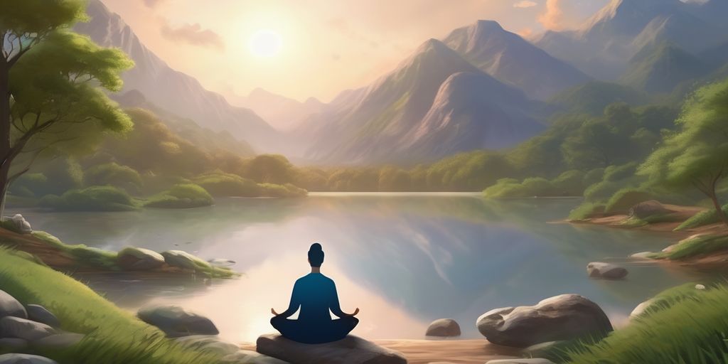 person meditating in serene nature