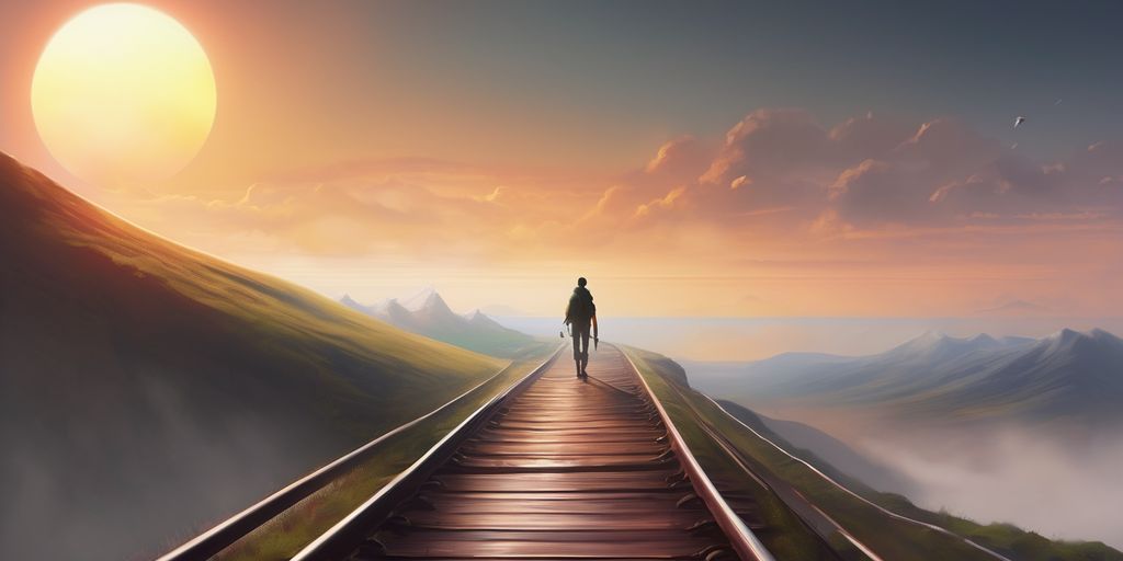 person on a journey towards a bright horizon