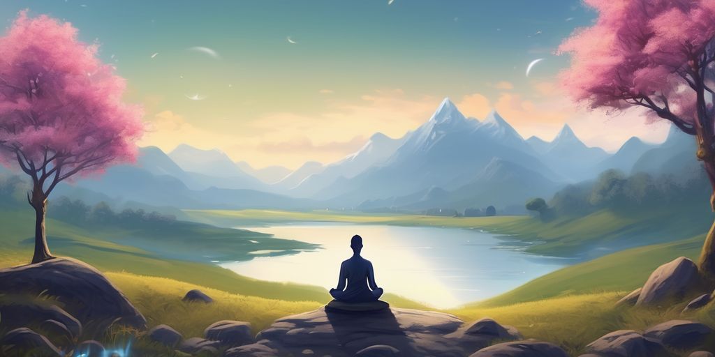 serene landscape with a person meditating